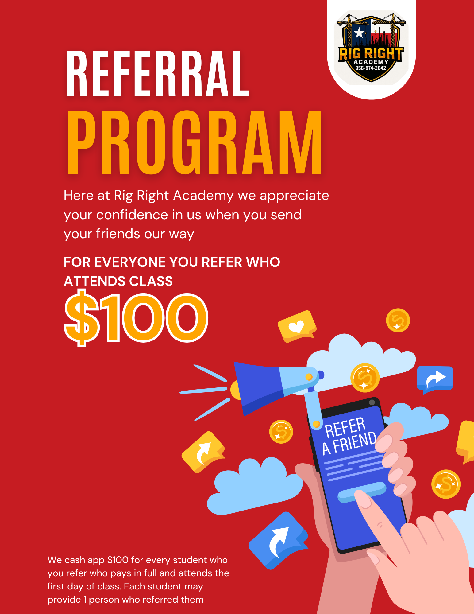 Blue and Orange Modern Referral Program Flyer