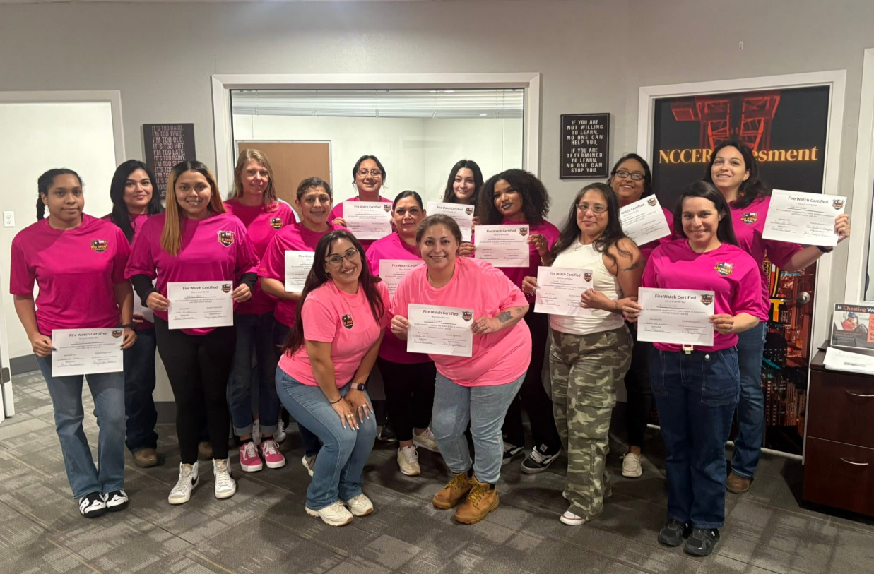 Rig Right Texas Fire Watch class holding completed training certificates